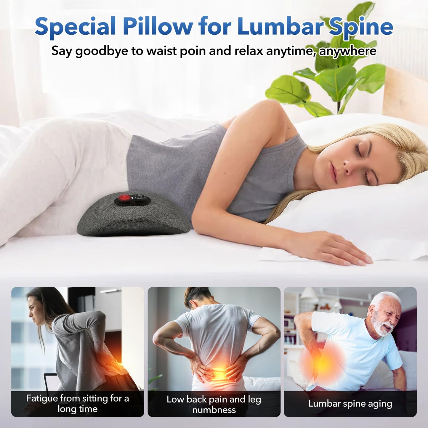Smooth Spine Triple Fusion Back Massager with Heat - Sciatica Pain Relief & Spine Decompression Device, Deep Tissue Massager for Lower Back Pain, Office Chair and Home Use for Chronic Sufferers