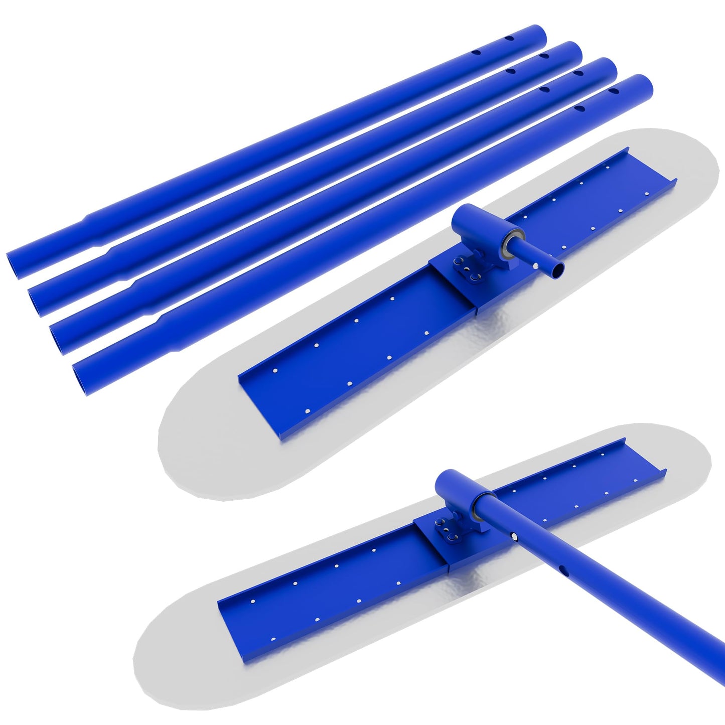 48" x 8" Concrete Bull Float Kit, Stainless Steel Round End Finishing Trowel with 47'' Adjustable Handle, Heavy Duty Concrete Smoothing Tool for Cement, Driveway, Patio