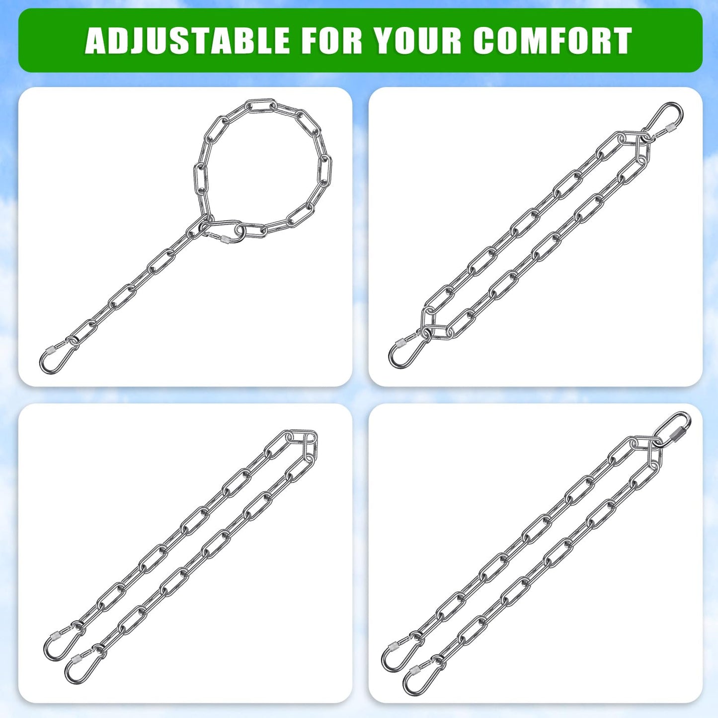 SELEWARE 2-Pack Heavy Duty Stainless Steel Punching Bag Chain, 1000LB Heavy Bag Hanging Chain with Carabiners, 20" Extension Chain for Boxing Bags, Hammocks, Swings, Yoga Trapeze & Hanging Chairs