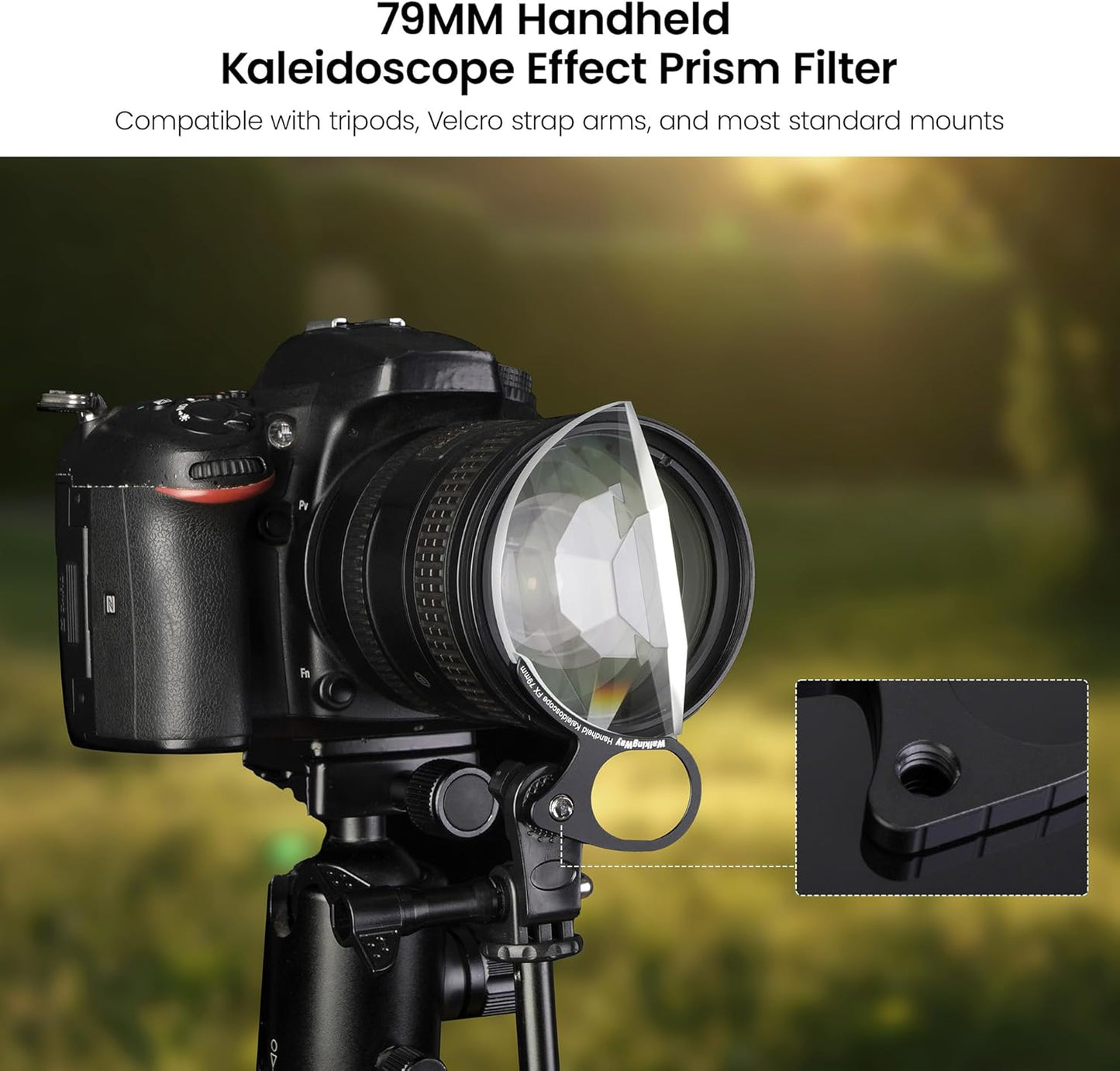 Walking Way 79mm Handheld Subtle Kaleidoscope Prism Filter, Special Effects Camera Lens Filter, Optical Glass Prism