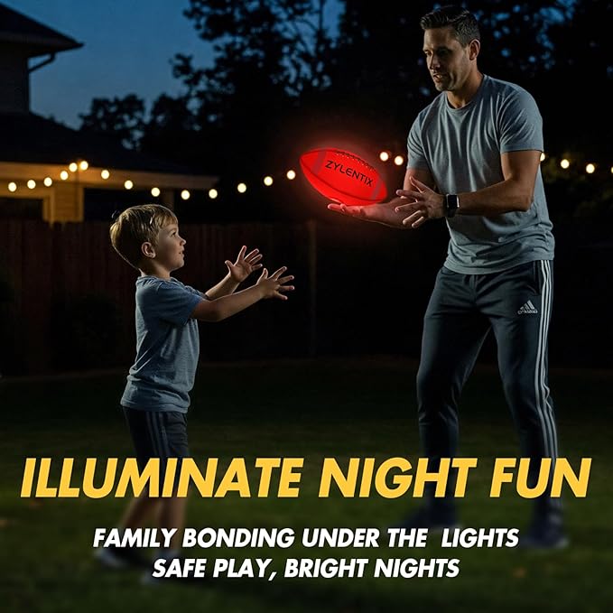 USB-C Rechargeable Light Up Football | Glow in The Dark LED Ball | Size 6 Pro Grip for Night Games | Outdoor & Backyard Sports Toy | Birthday Gifts for Boys Ages 6-15