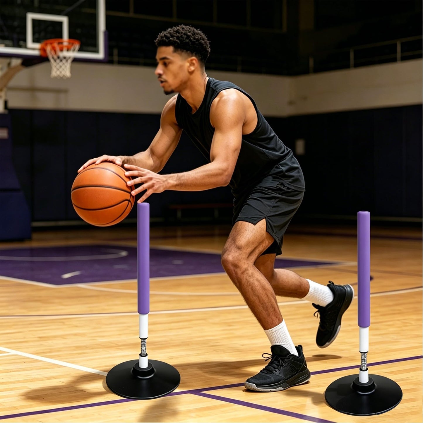 TNZMART Soccer Agility Poles Training Equipment Foam Padded Spring Loaded for Basketball Football Practice Drill Speed and Sports Gear (Purple 4, 1.9 FT)