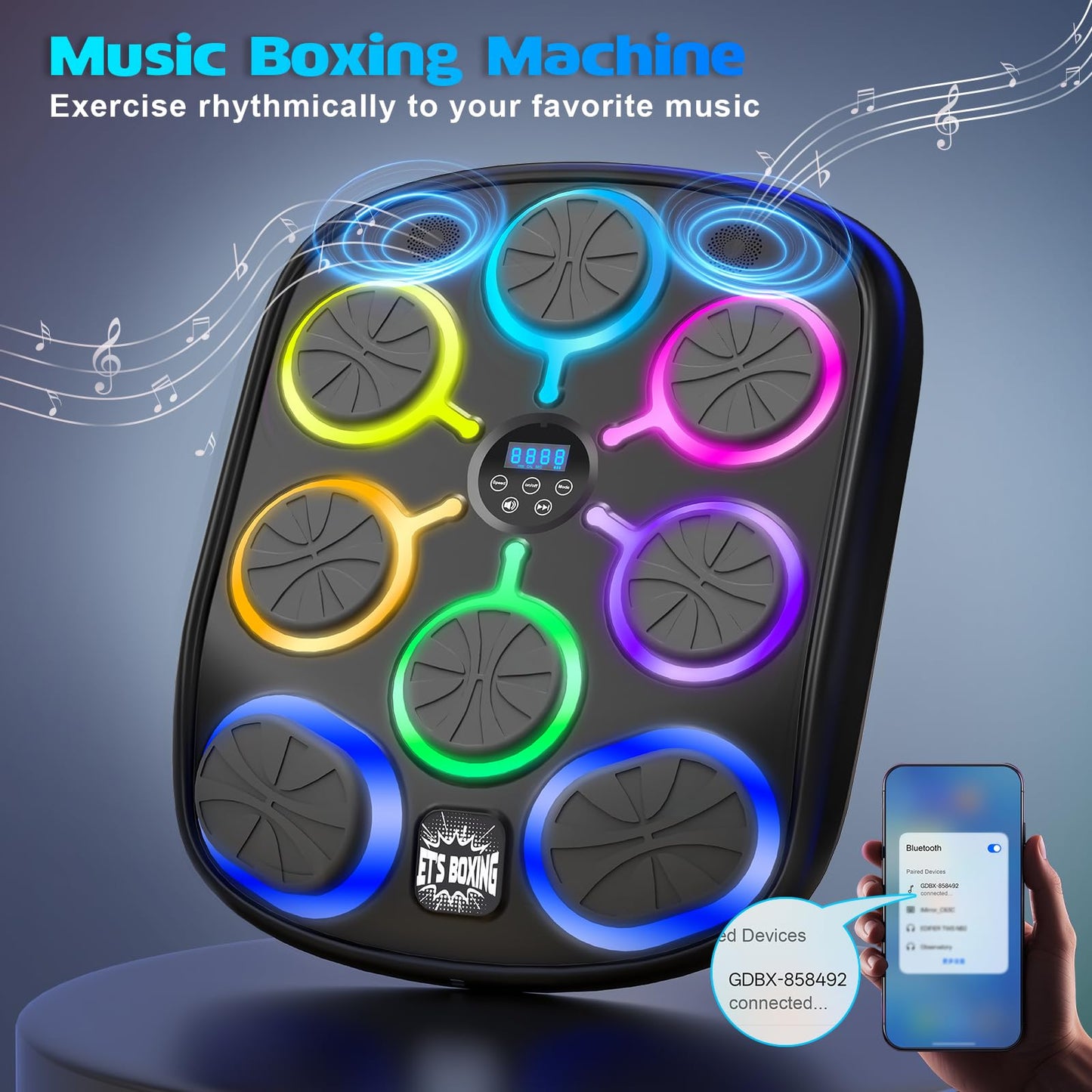 Music Boxing Machine, Bluetooth Smart Music Punching Machine for Adults, 8-Target Wall-Mounted Workout/Training Equipment with Boxing Gloves, Suitable for Home Gym Office Indoor Exercise