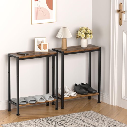 Homedawn Narrow Side Table for Small Space, 2-Tier Small End Table with Shelf Holder, Slim Nightstand, Skinny Snack Couch Table in Living Room, Bedroom, Study, Kitchen and Balcony (Rustic Brown)