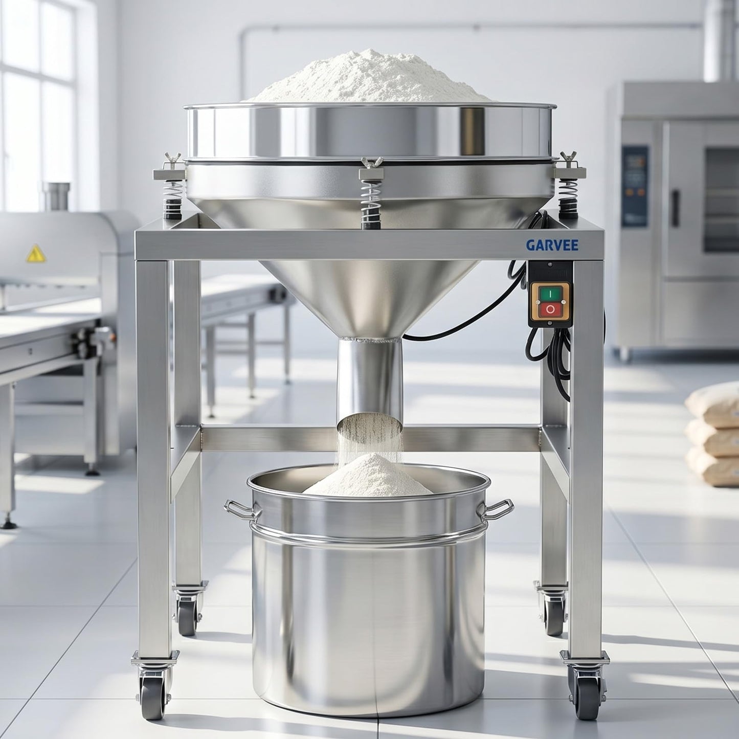 Commercial Automatic Electric Sifter Shaker Machine, Automatic Powder Sifter Machine with 40 Mesh & 100 Mesh Screens, Wheels, for Baking Powder Grain Particles Food Industrial Processing