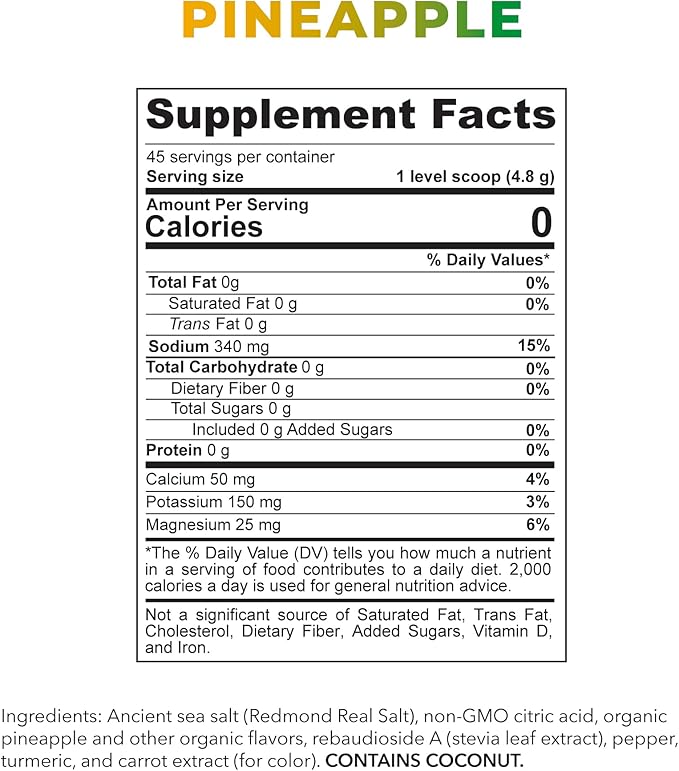 REDMOND Re-Lyte Kids Hydration Electrolyte Mix Powder, Pineapple 7.62 oz