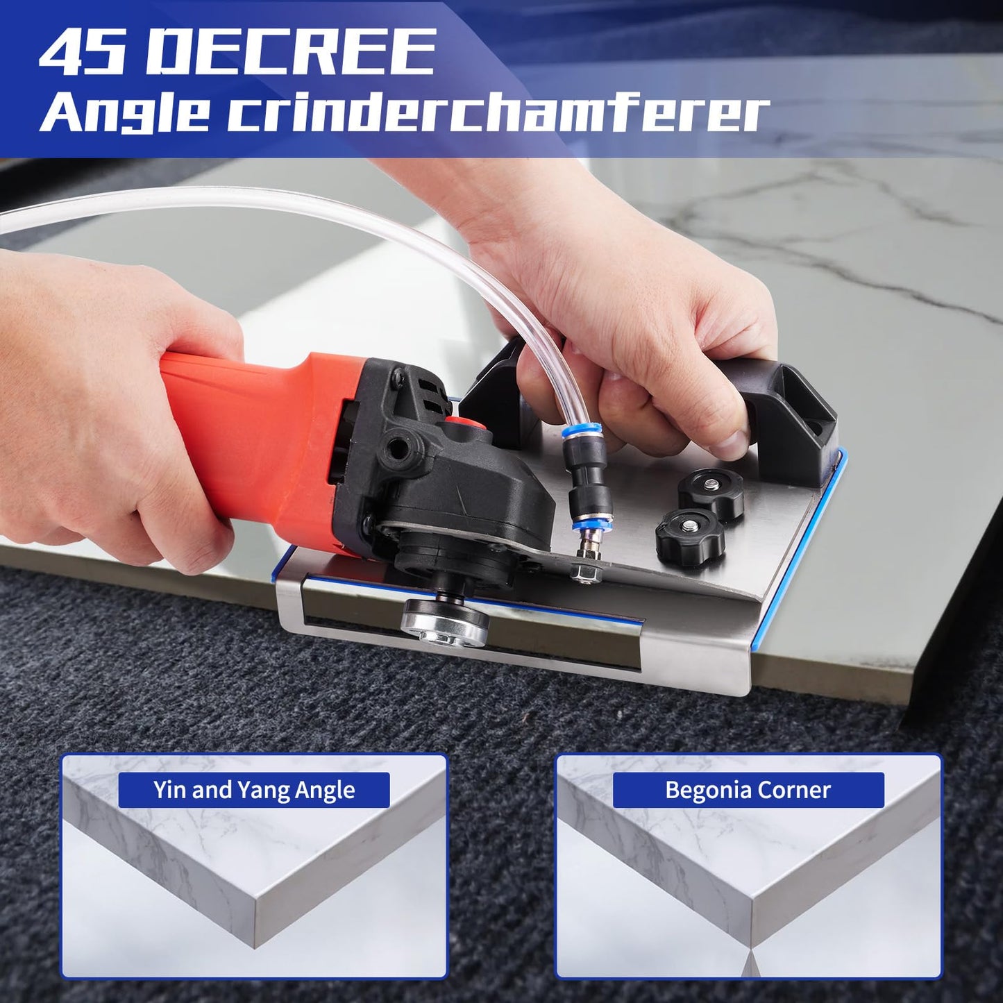 45 Degree Tile Chamfering Tool， Angle grinder stand for 45-degree chamfer cutting of ceramic tiles，It is applicable to the type 100 angle grinder and the angle can be adjusted.