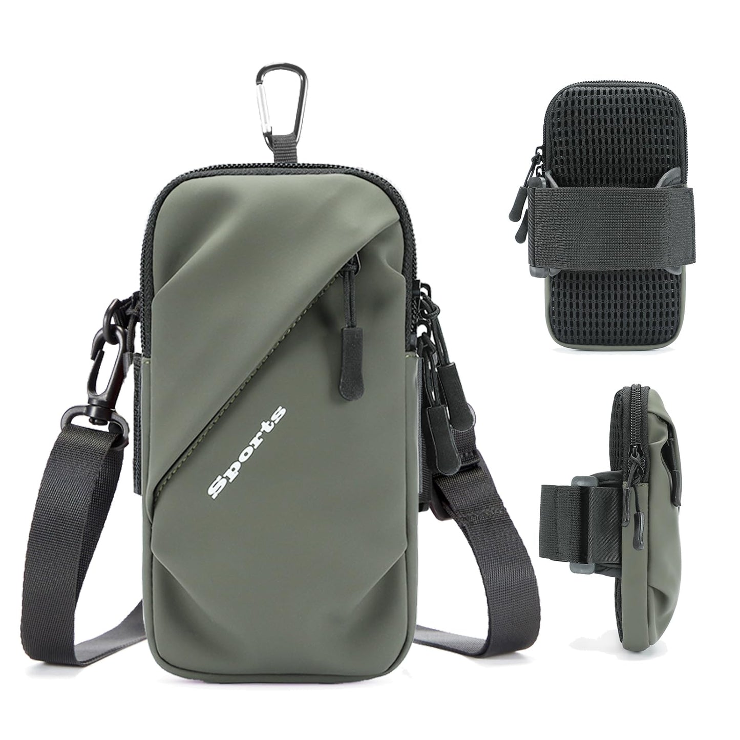 Phone Holder Arm Bands, Small Crossbody Shoulder Holsters Bag with Arm Band, Fits iPhone and All Cell Phones, Use for Running, Walking, Hiking & Biking (Plus Size Army Green)