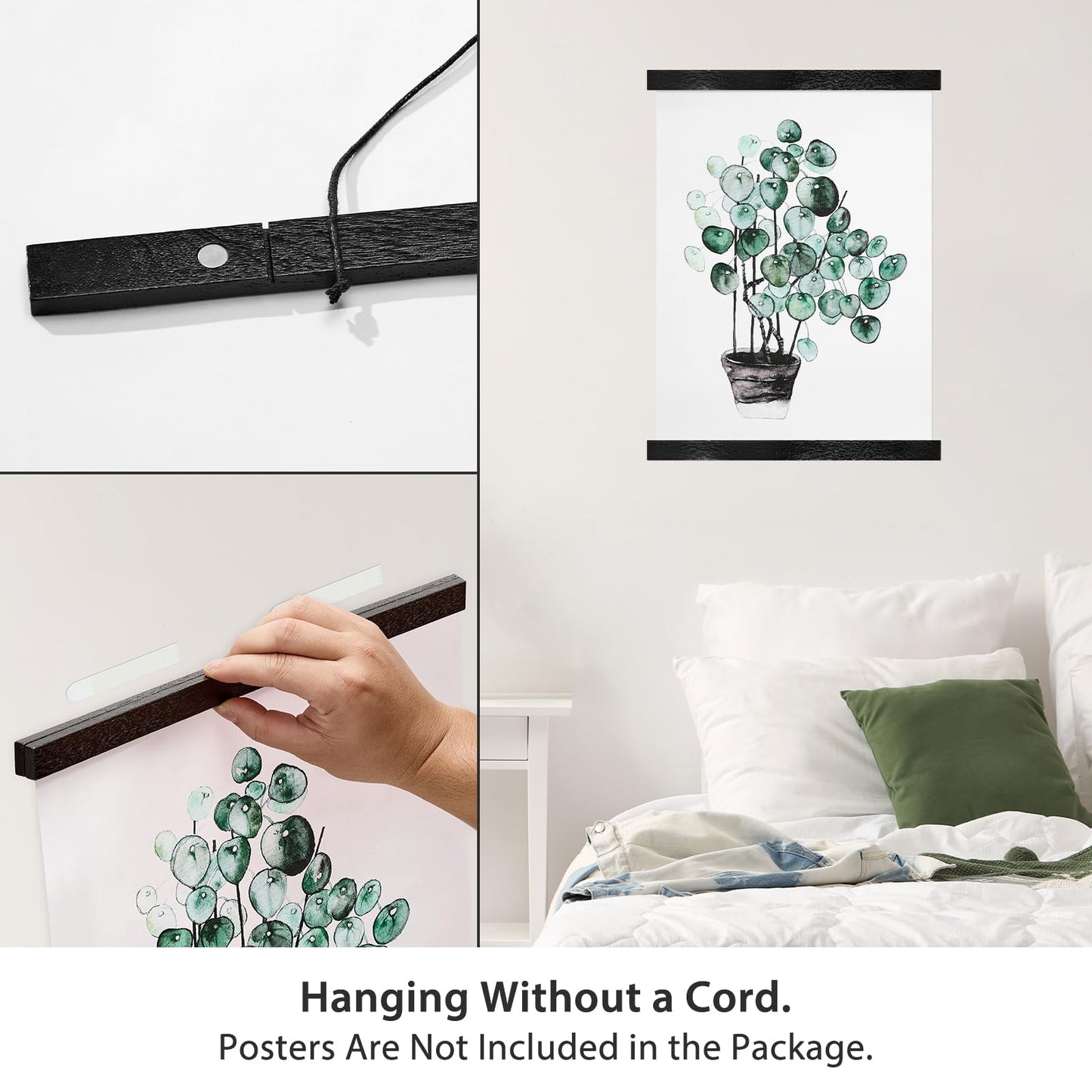 Magnetic Poster Hanger Frame for 38x24 38x25 38x50 Movie Music Posters Wall Art, Black Wood Picture Frames for Large Canvas Diamond Map Decor, Living Room Calendar Banner Tapestry Photo Hanging Stand