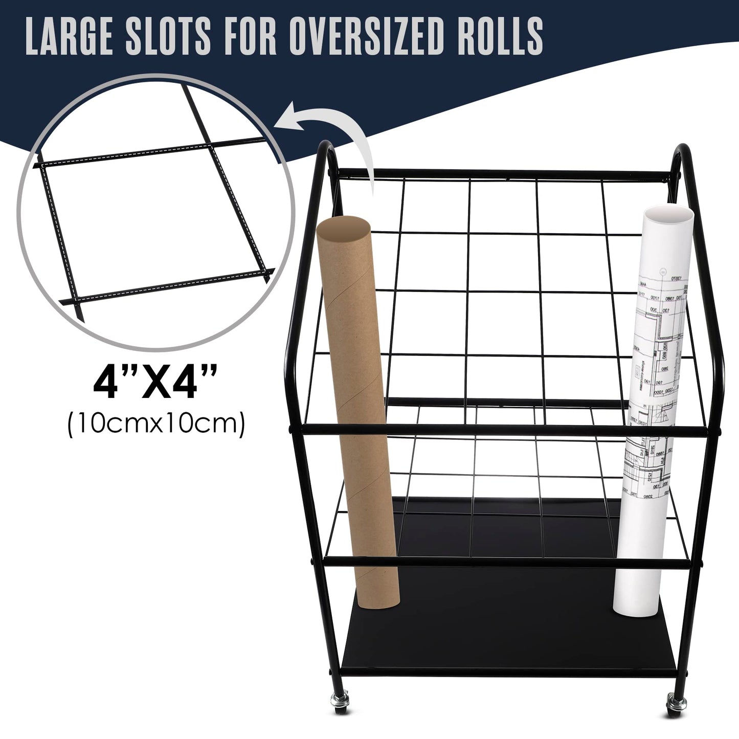 Houseables Blueprint Holder, Blueprint Storage, Construction Plan Holder, Storage Rack, Print Rack, Map Cabinet, Poster Display, Blue Print Organizer On Wheels, Architect, Paper, Tube, 20 Slot Cart
