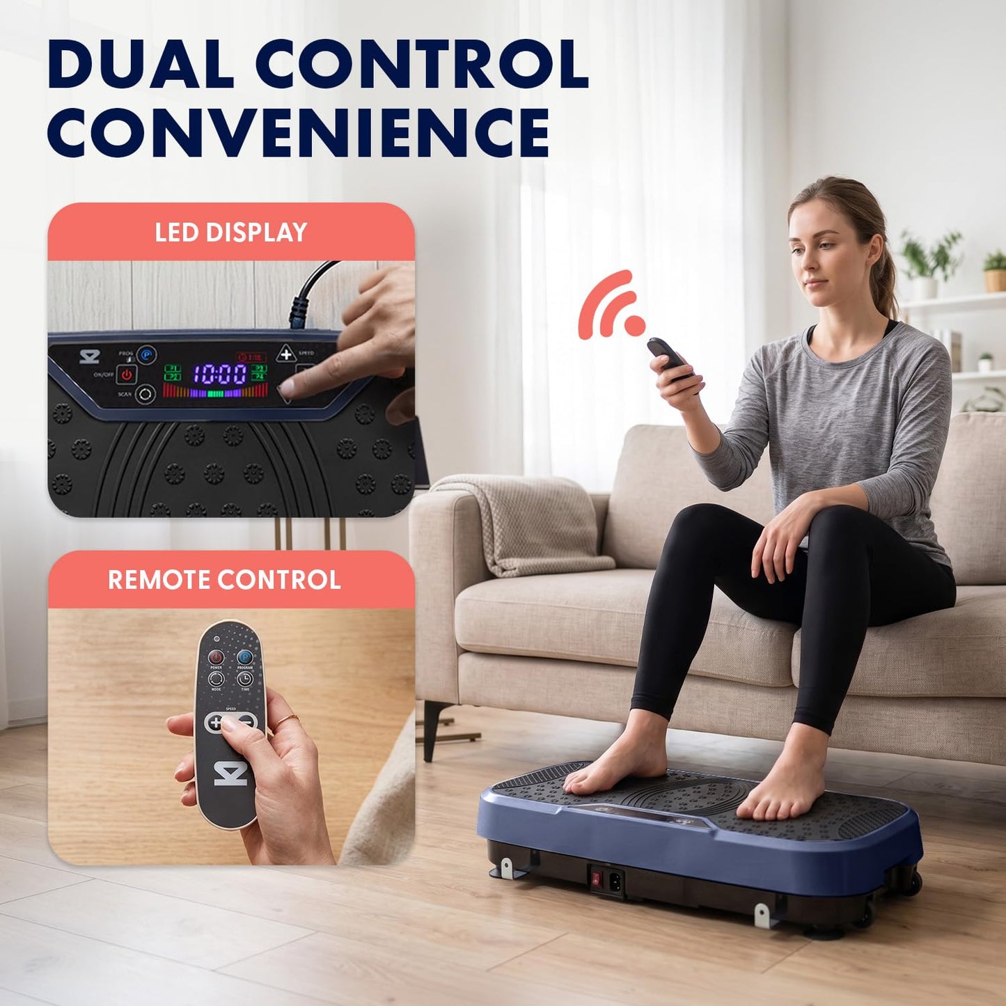 SQUATZ Vibration Plate Exercise Machine, Vibration Plate with Handles and 1-99 Speed Levels, 10 Preset Programs, Quiet Low-Impact Home Fitness Platform with Remote Control, Portable Design, Blue