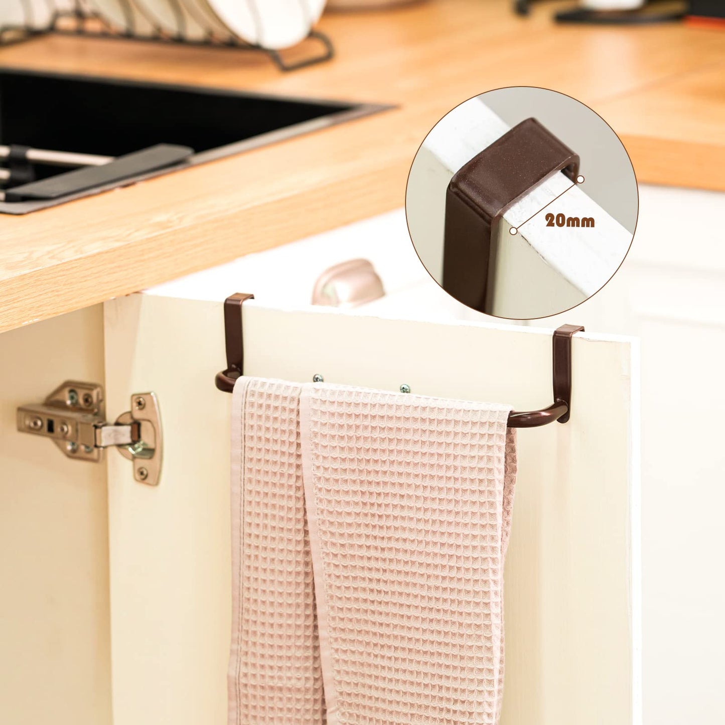 2 Pieces Metal Towel Bar Kitchen Cabinet Steel Towel Rack Bar for Hanging on Inside or Outside of Doors, Home Kitchen Bathroom(Brown)