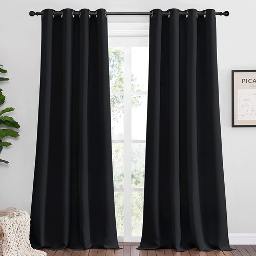 NICETOWN Blackout Curtains - Energy-Saving Thermal Insulated Draperies | 55" x 92", Black, 1 Pair