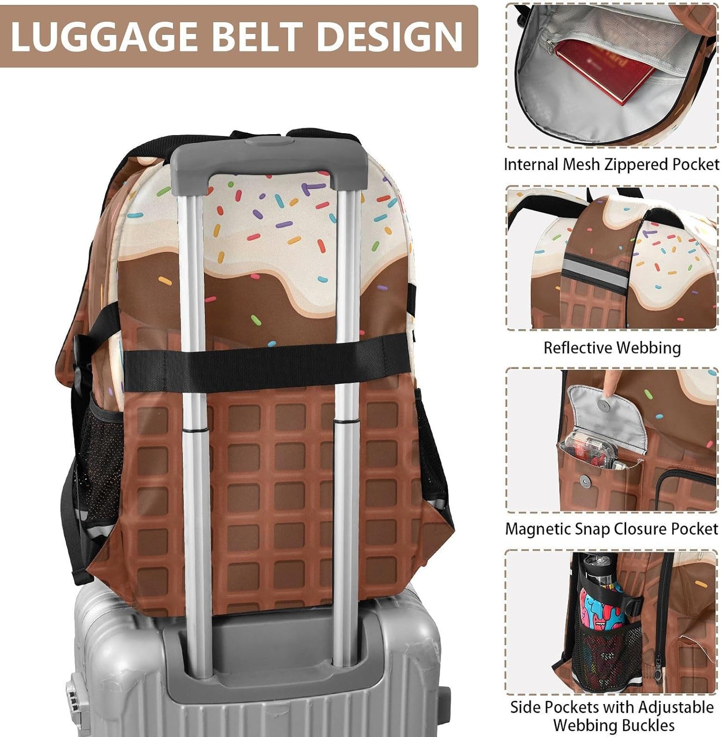 Backpack Backpack Daypack ALAZA School for Teen Girls Boys Ice Cream Chocolate Waffle Kids Purse College Laptop Bookbag