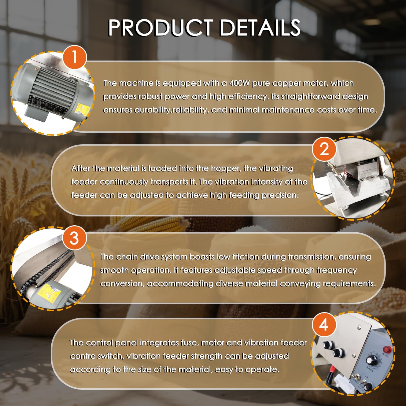 EQCOTWEA Electric Bucket Elevator Conveyor with Tilting Flip-Up Hopper Feeder 40gal Loading & Transfer Machine Stainless Steel Industrial Feeding System 220V/1PH