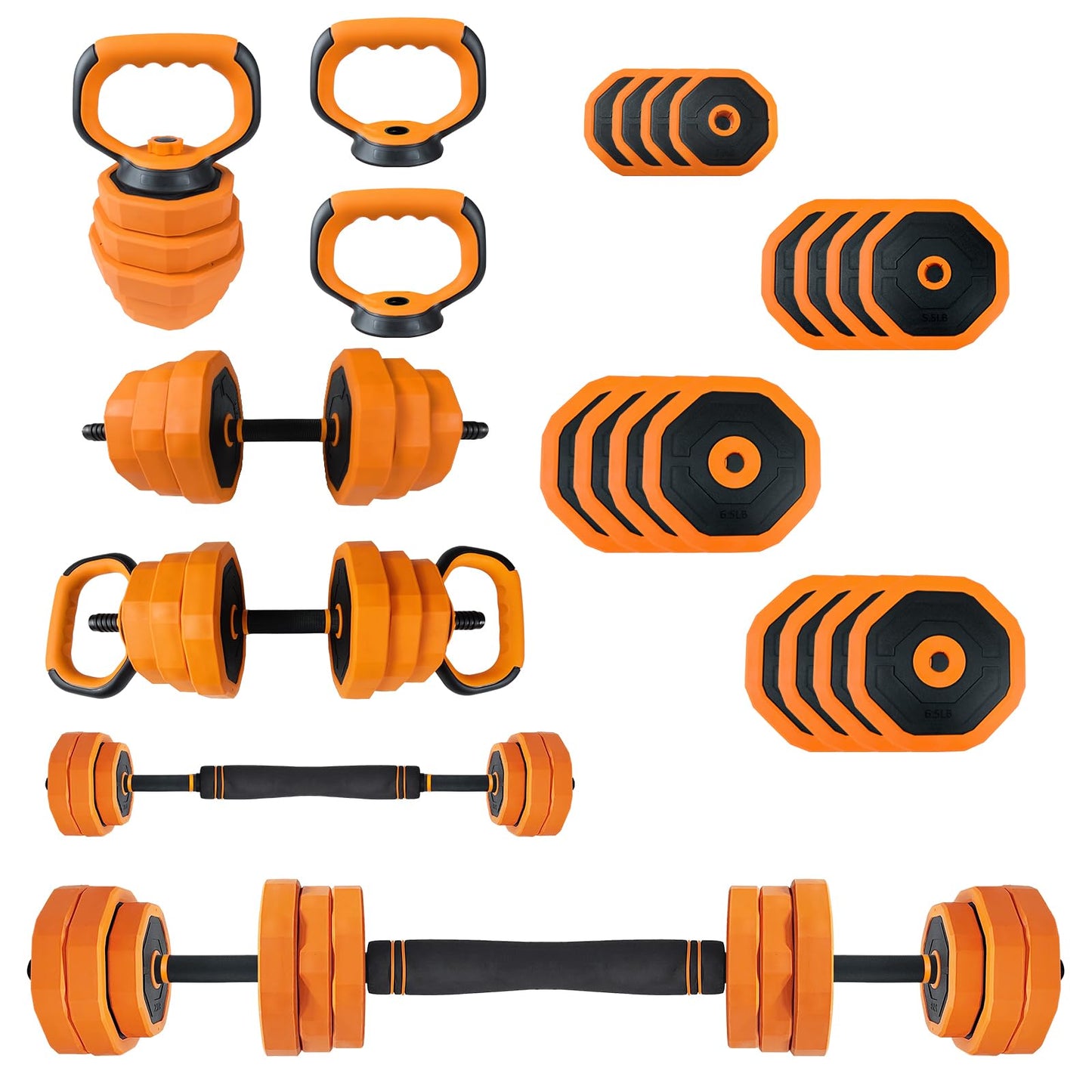 Garvee 4-In-1 Adjustable Dumbbell Set (44/66/88LB) - Convertible to Barbell, Kettlebell & Push Up Stands, Home Gym Equipment for Men & Women, Space Saving Weights with PVC Coating,66 LBS