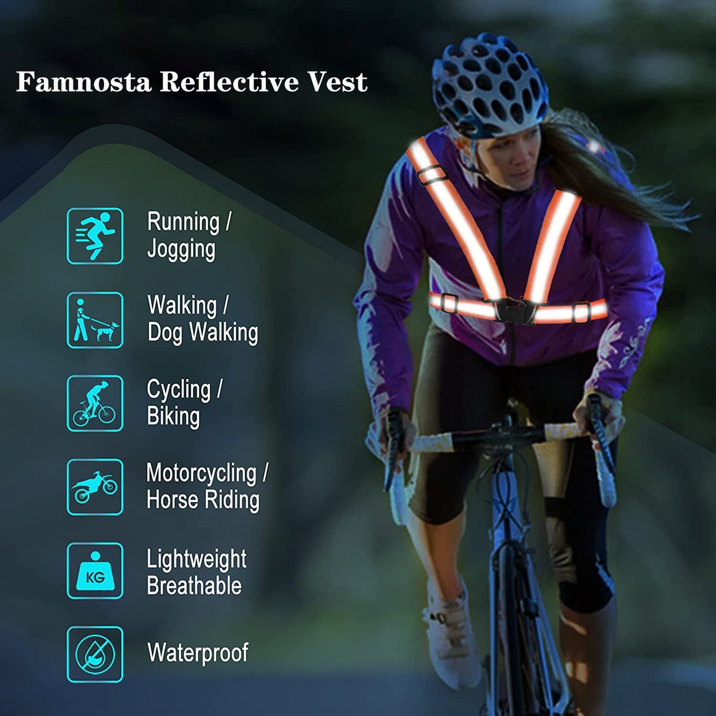 Famnosta Running Reflective Vest Gear 3 Pack Adjustable Safety Vest for Women Men High Visible Reflective Straps Vest for Running Cycling Motorcycling (Green,Blue,Pink)