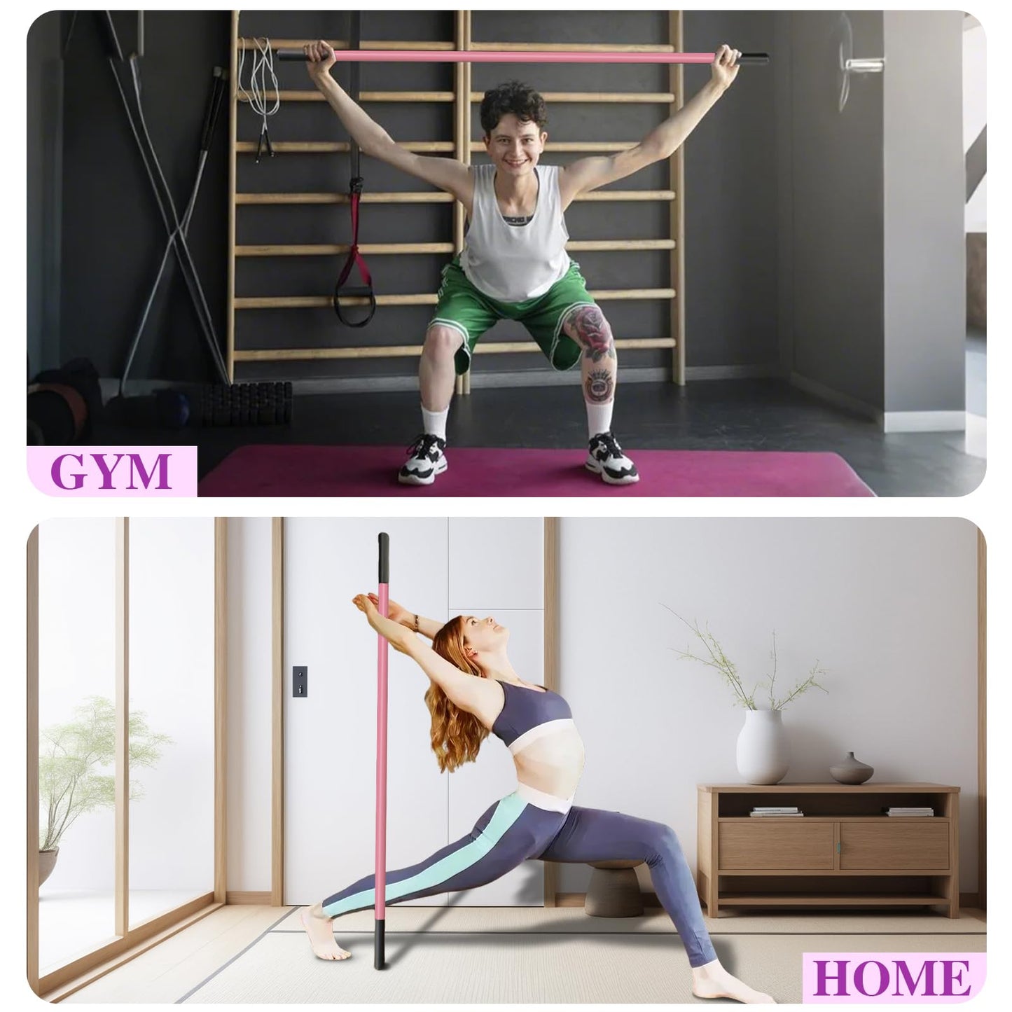 5ft Yoga Stick - Sturdy Steel Adjustable Stretching Stick for Mobility, Flexibility & Balance | Non-Slip Ends & Foam Handles | Exercise Pole for Fitness, Physical Therapy, Posture Correction Pink