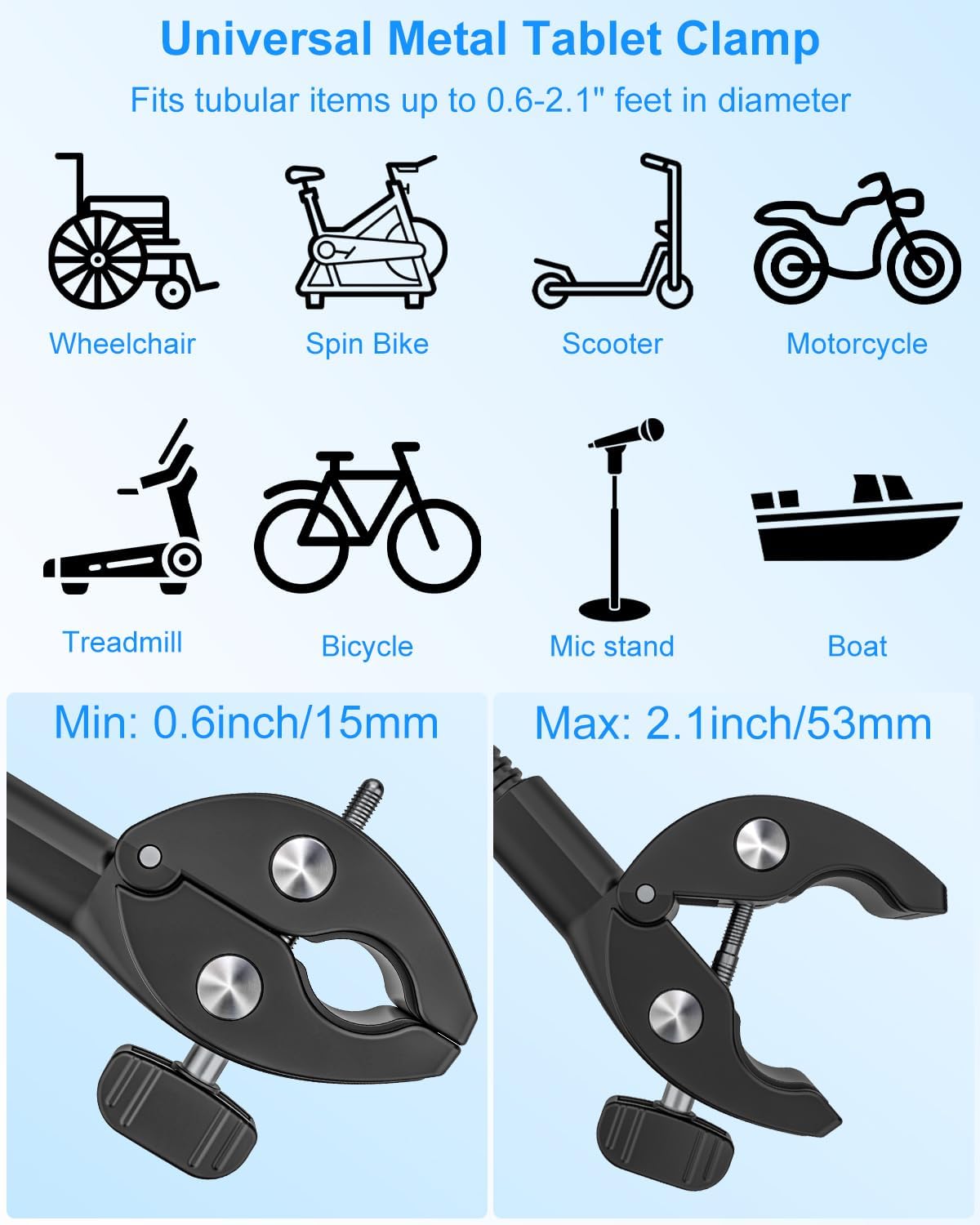 Kolasels 4.7-12.9" Spin Bike Tablet Holder, Gooseneck Tablet Holder for Wheelchair, Stroller, Indoor Cycling, Gym