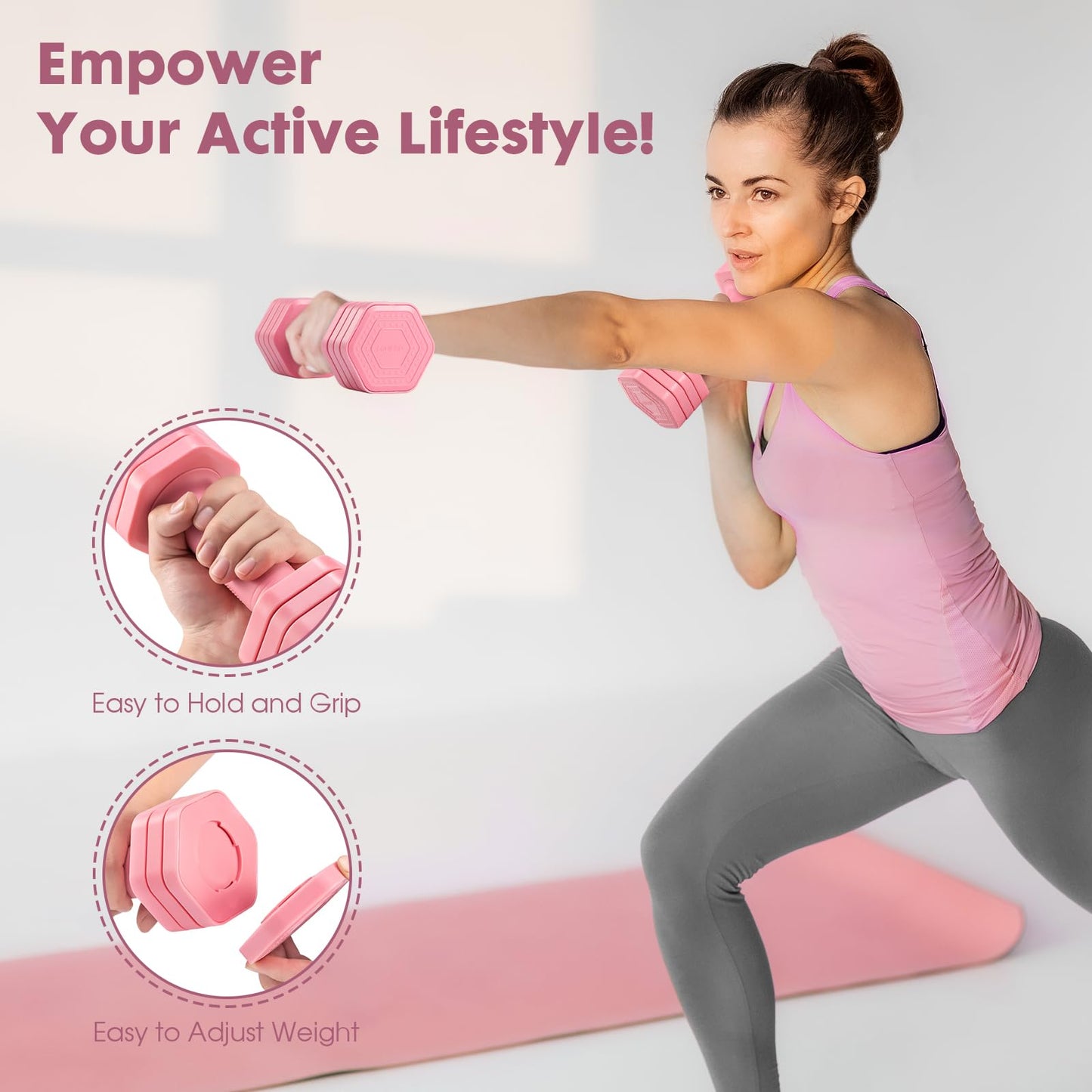 EQUIPRO Adjustable Dumbbell Set, 4 in 1 Weights for Women at Home, Hand Weights Dumbbells for Women, Each 2lb 3lb 4lb 5lb Fast Adjust Weight with Soft TPU Handle for Home Gym Exercise Training