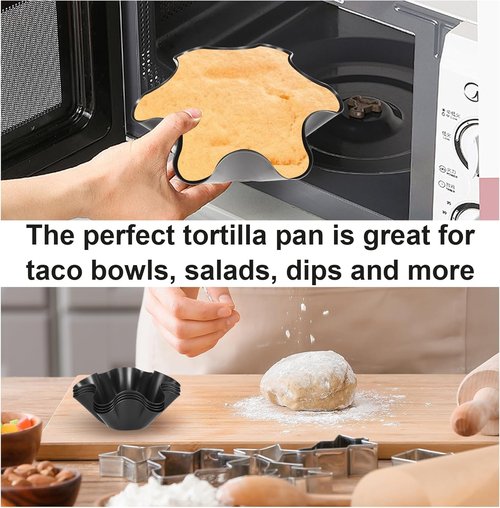LANIAKEA Tortilla Bowl Maker - 12PCS Non-Stick Carbon Steel Taco Shell Pans | 6.5in for Home Cooking