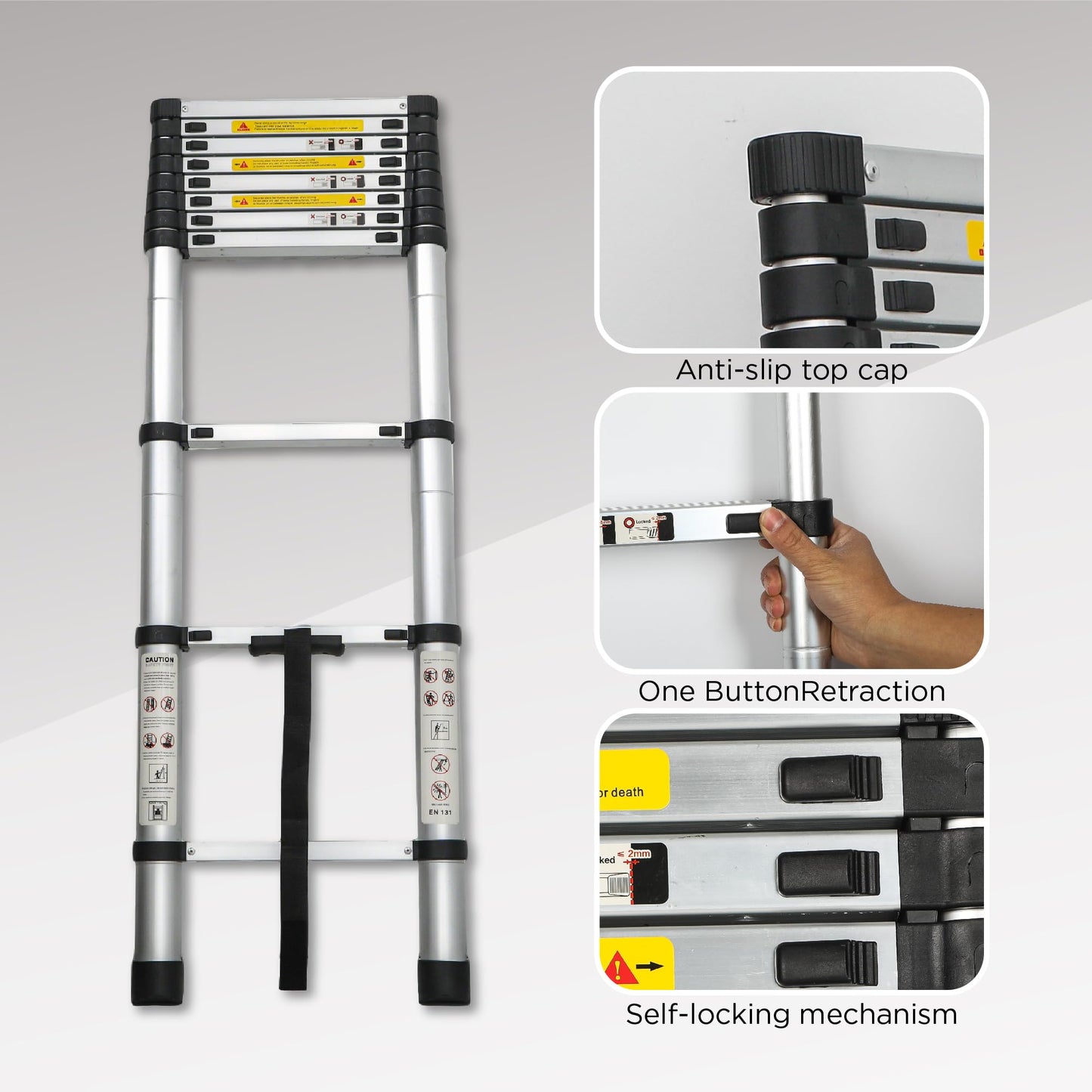 KEIKI Telescoping Ladder, 10.5FT Tall Extension Attic Tool Ladders Foldable with Stabilizers, Extendable Folding Steel Stool Stepladder for RV Loft, Outdoor Non-Slip Wide Pedals Lasts 330 LBS, Black
