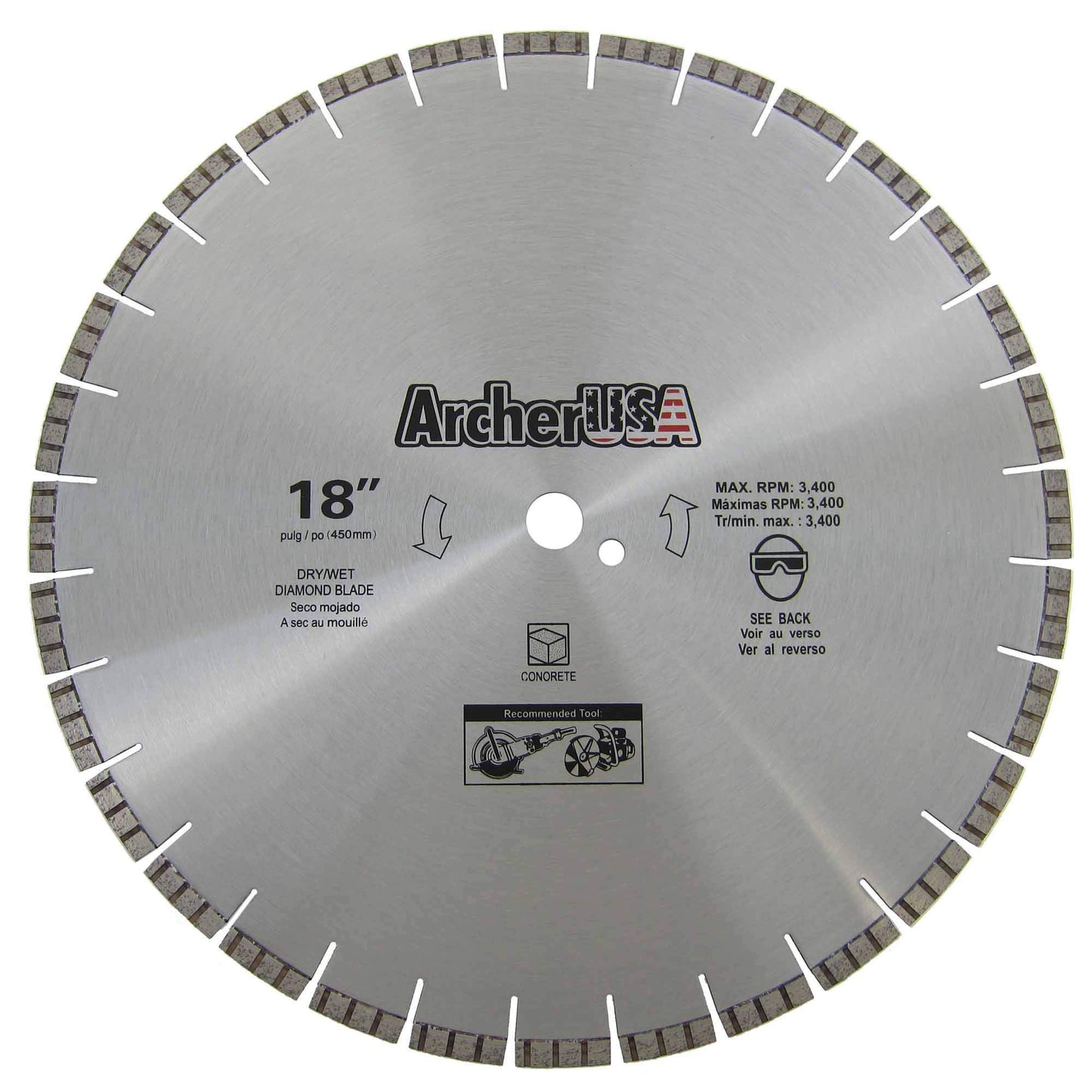 Archer PRO 18" in. Turbo Diamond Saw Blades for Fast Reinforced Concrete Cutting and Cured Concrete Cutting. for Cut-Off saws and Walk-Behind saws up to 13 HP.