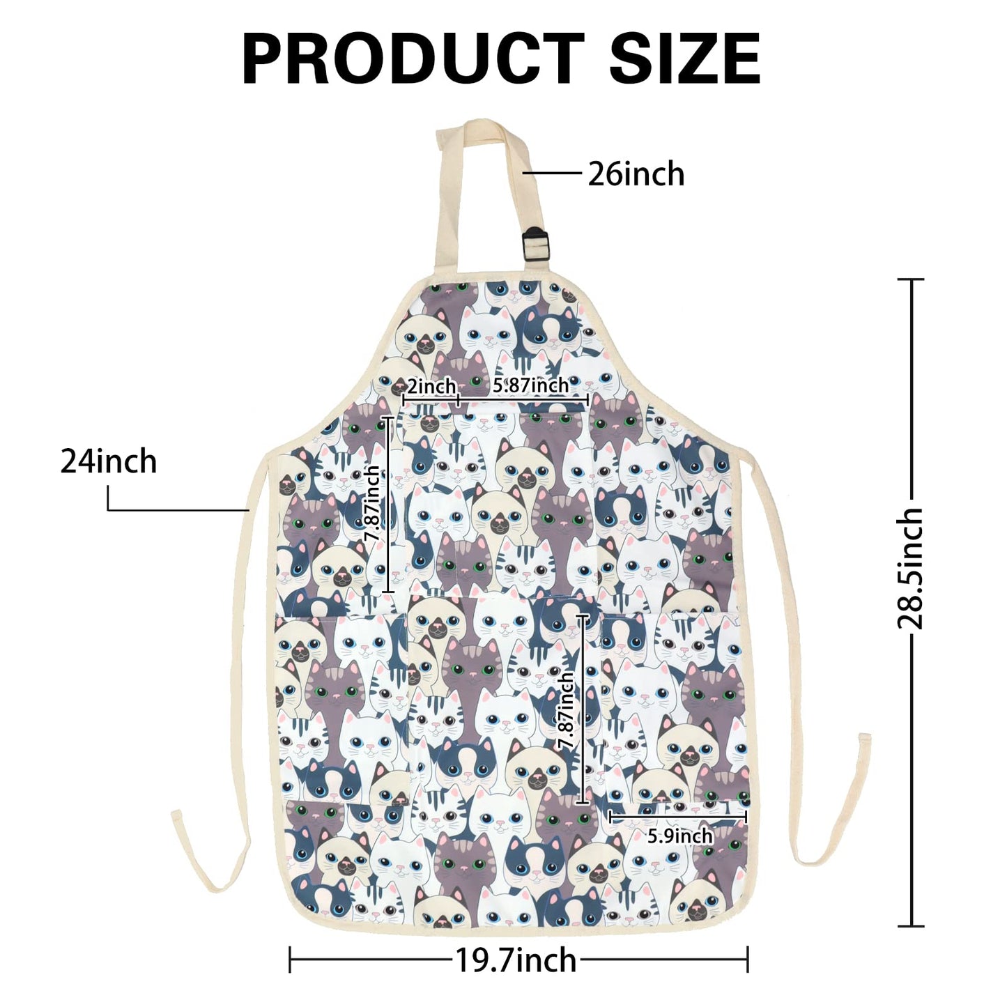 FreeNFond Kids Apron Adjustable Child Apron with 4 Pockets for Baking Painting White Cat