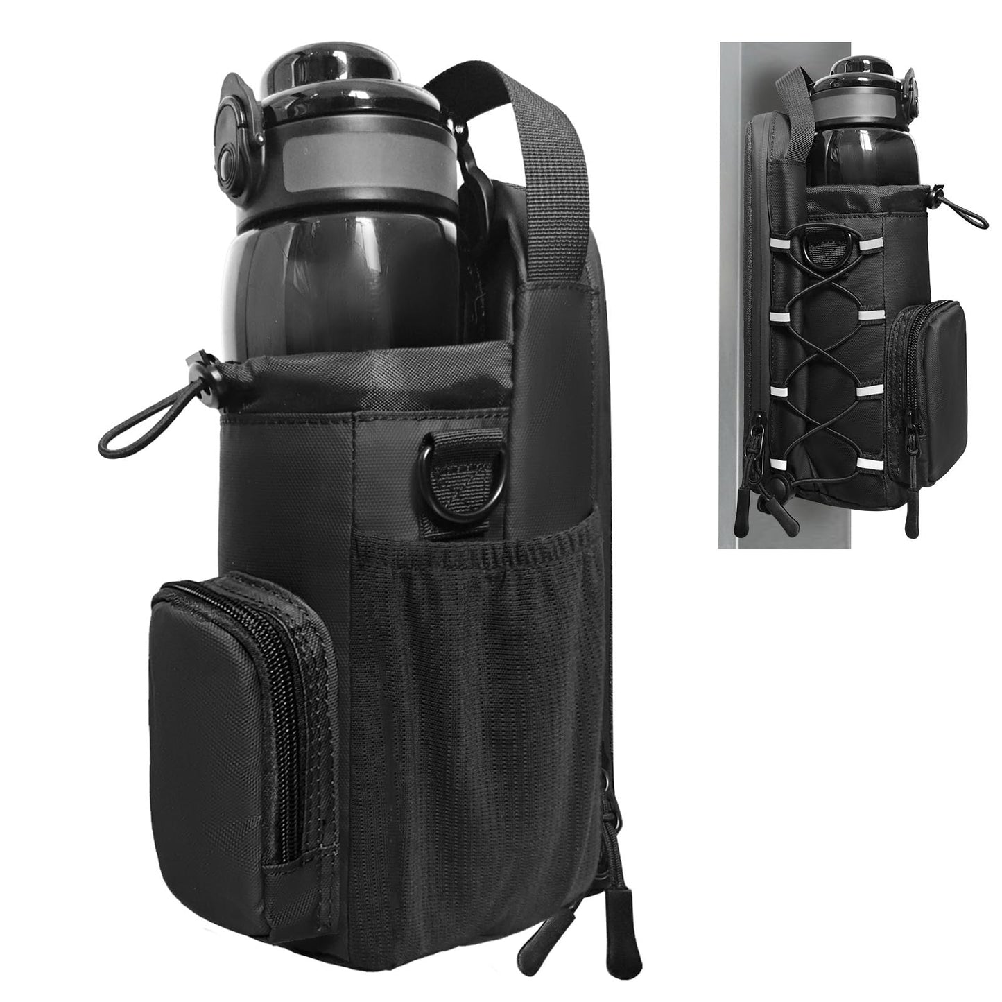 JACZZO Magnetic Gym Bag, Magnetic Water Bottle Holder & Small Gym Bag, Gym Gifts for Women and Men (Black, <40 OZ)