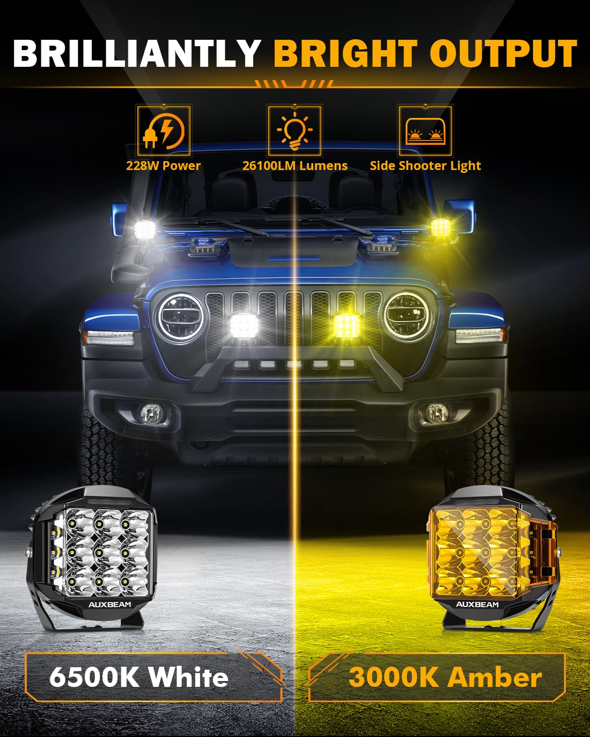 Auxbeam 7 Inch LED Pod Light, V-MAX Series 228W Off-Road Driving Side Shooter Cube Lights with Amber DRL & Backlight, 270° Super Bright Spot Flood Combo Pod with Cover for Trucks SUV UTV ATV
