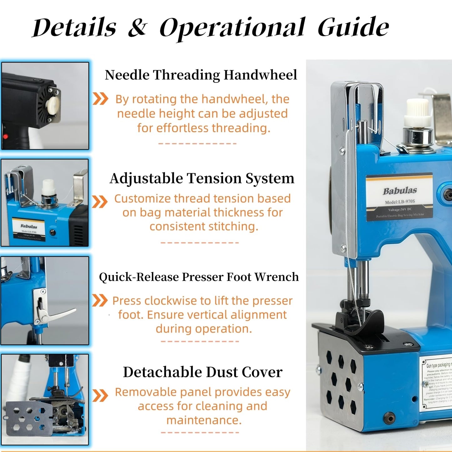 Cordless Bag Sewing Machine |PortableIndustrial Bag Closer |2-Second Fast Sealingfor Woven PP/Canvas/Jute Bags |Factory &Farm Bag Stitcher (Blue, Lithium Battery-36VDC)