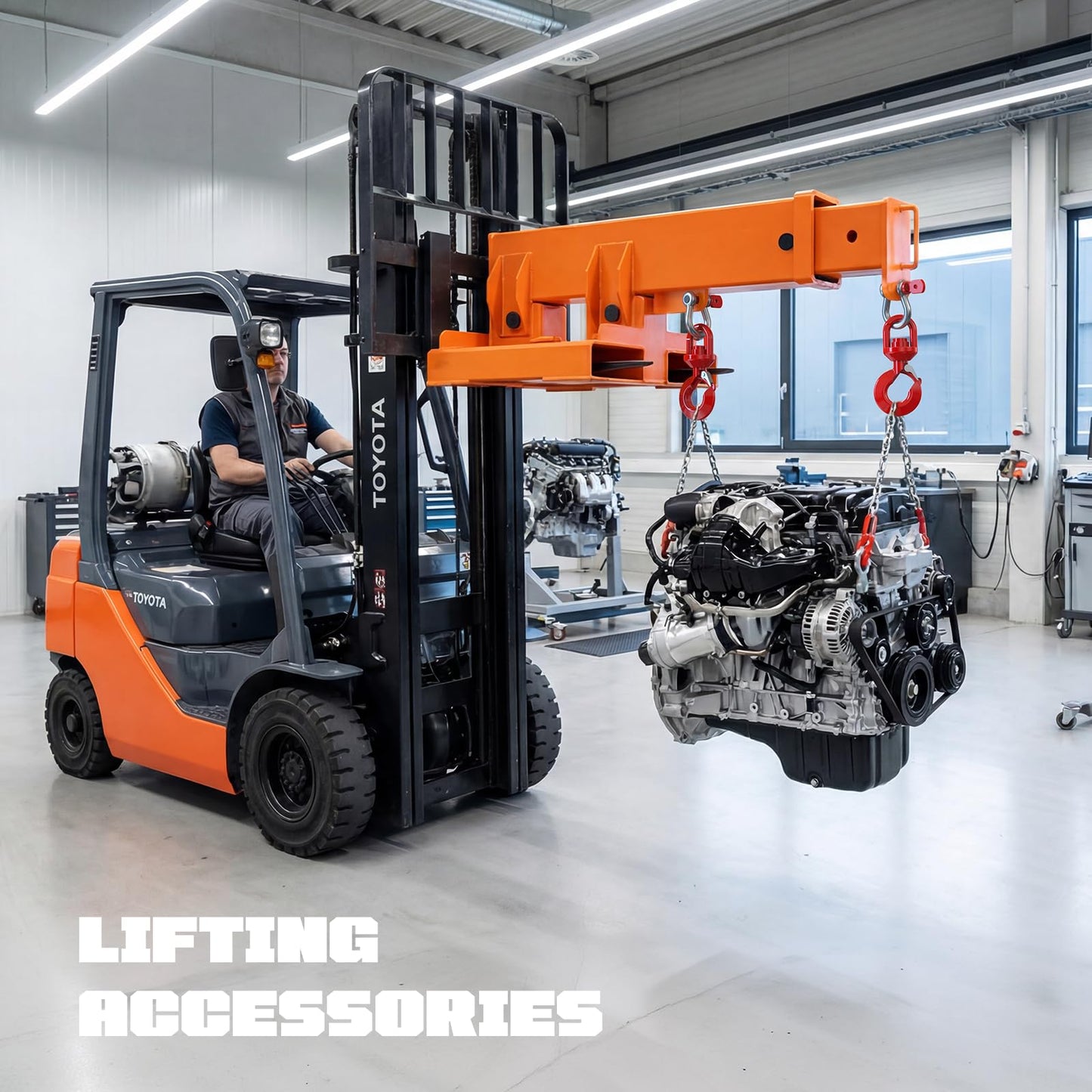 Jib Crane 5511 Lbs Forklift Boom Lift Fork Mounted Crane Attachment with Adjustable Holes Heavy Duty Steel Construction 2 Swivel Hooks 3 Angle Adjustment 28”to 79.92”