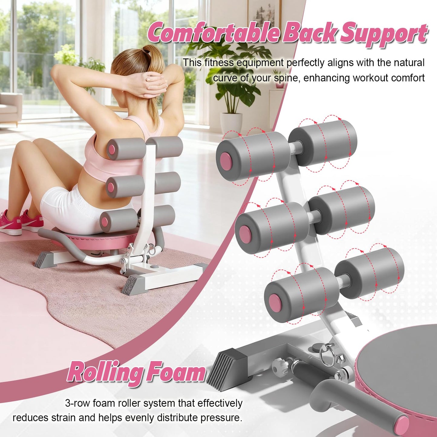 Ab Machine with Auto Rebound, 360° Rotating Seat Ab Trainer for Home Workout, Foldable Sit Up Exercise Equipment for Core Abs Training, Adjustable Home Gym Fitness Equipment