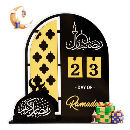 hhdatc Acrylic Countdown Advent Calendar 31 Days Til Eid' Lantern Design, Eid Mubarak Ornament for Ramadan Kareem Tabletop Decorations(black)