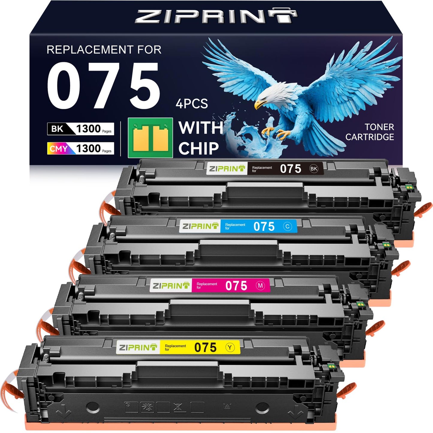 ZIPRINT 075 Toner Cartridge Set MF665Cdw MF663Cdw Compatible Replacement for Canon 075 075H Toner Works with Color Image LBP646Cdw LBP647Cdw MF662Cdw LBP640 MF660 Laser Printer Ink (4 Pack)