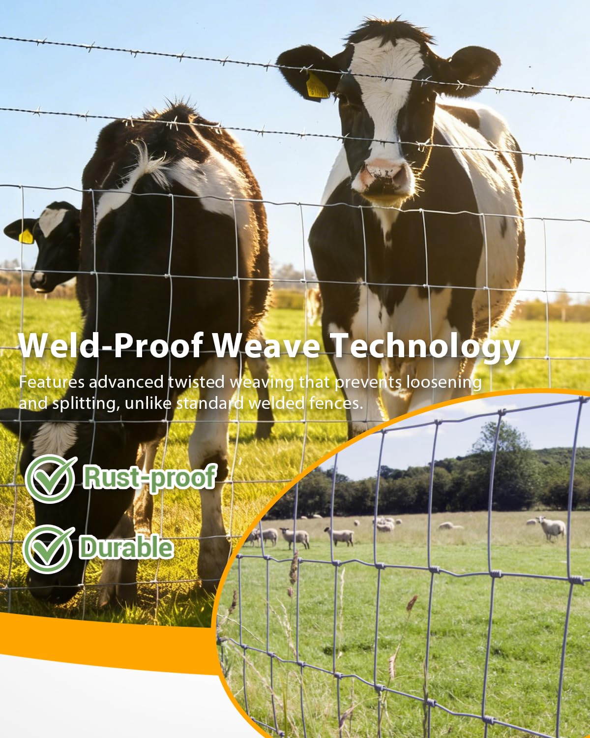 GarveeTech Cattle Farm Fence, Galvanized Wire Fencing 14GA Heavy Zinc Coating Wire Fencing, for Goat Deer Yard Livestock Animals Protection (6x164ft（14GA）)