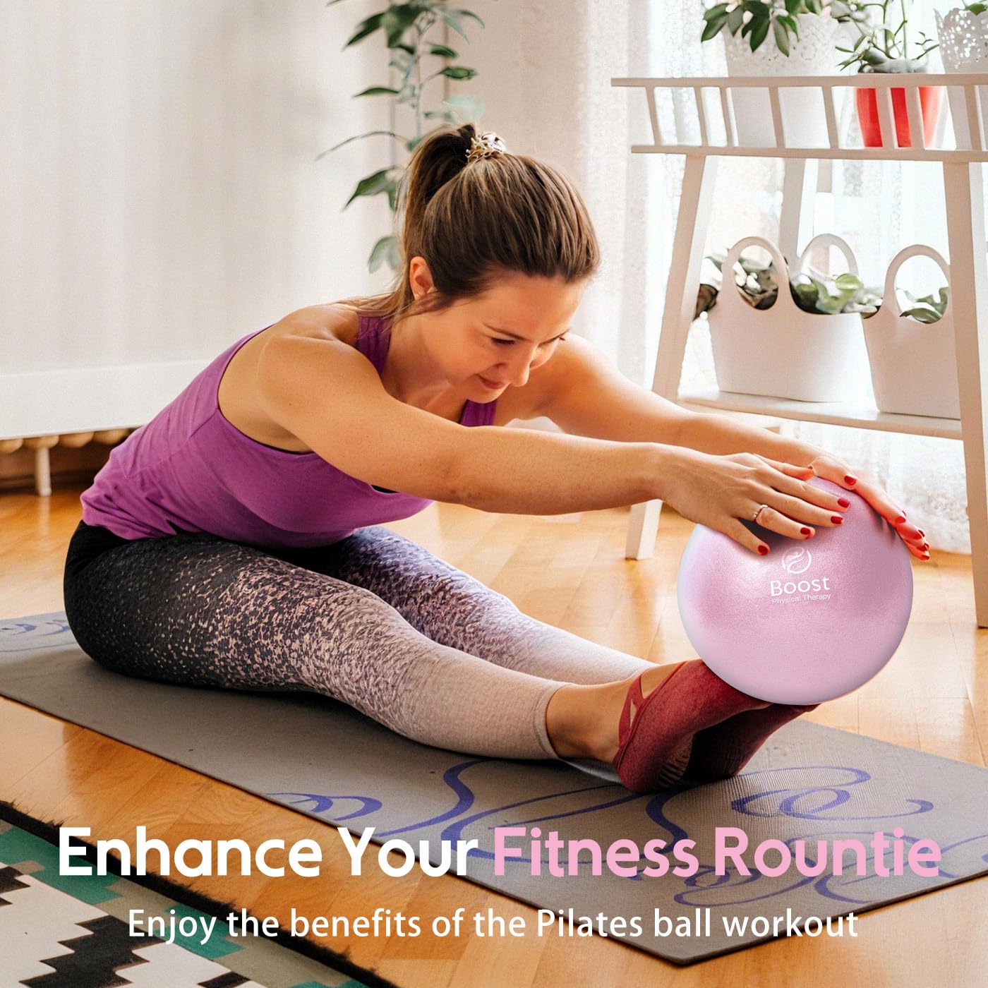 BOOSTFIT Small Exercise Ball with Pump, 9 Inch Mini Pilates Ball with Exercise Guide, Small Workout Ball for Stability, Fitness, Barre, Yoga, Core Training & Physical Therapy, Pink