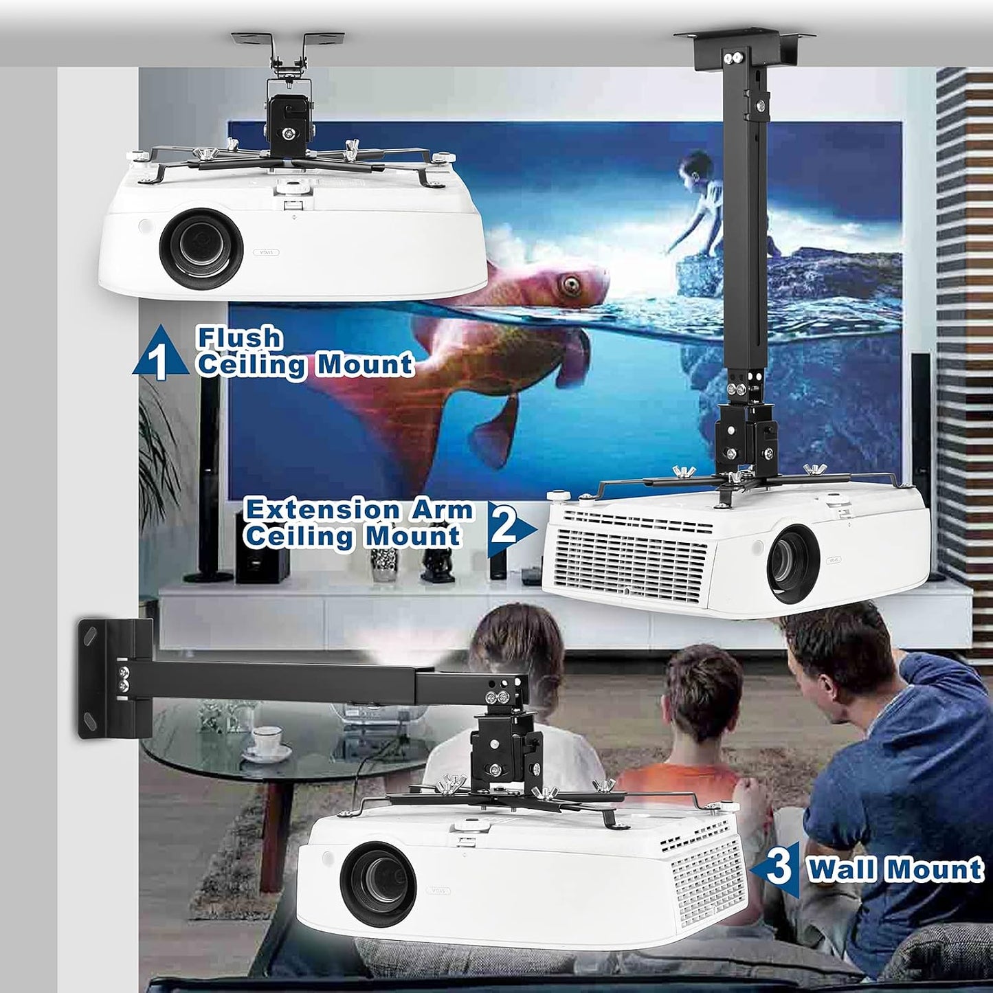 DAWASAPAT 3-in-1 Projector Mount Wall/Ceiling Projection Bracket, Universal Height Adjustable Hanging Mount Bracket