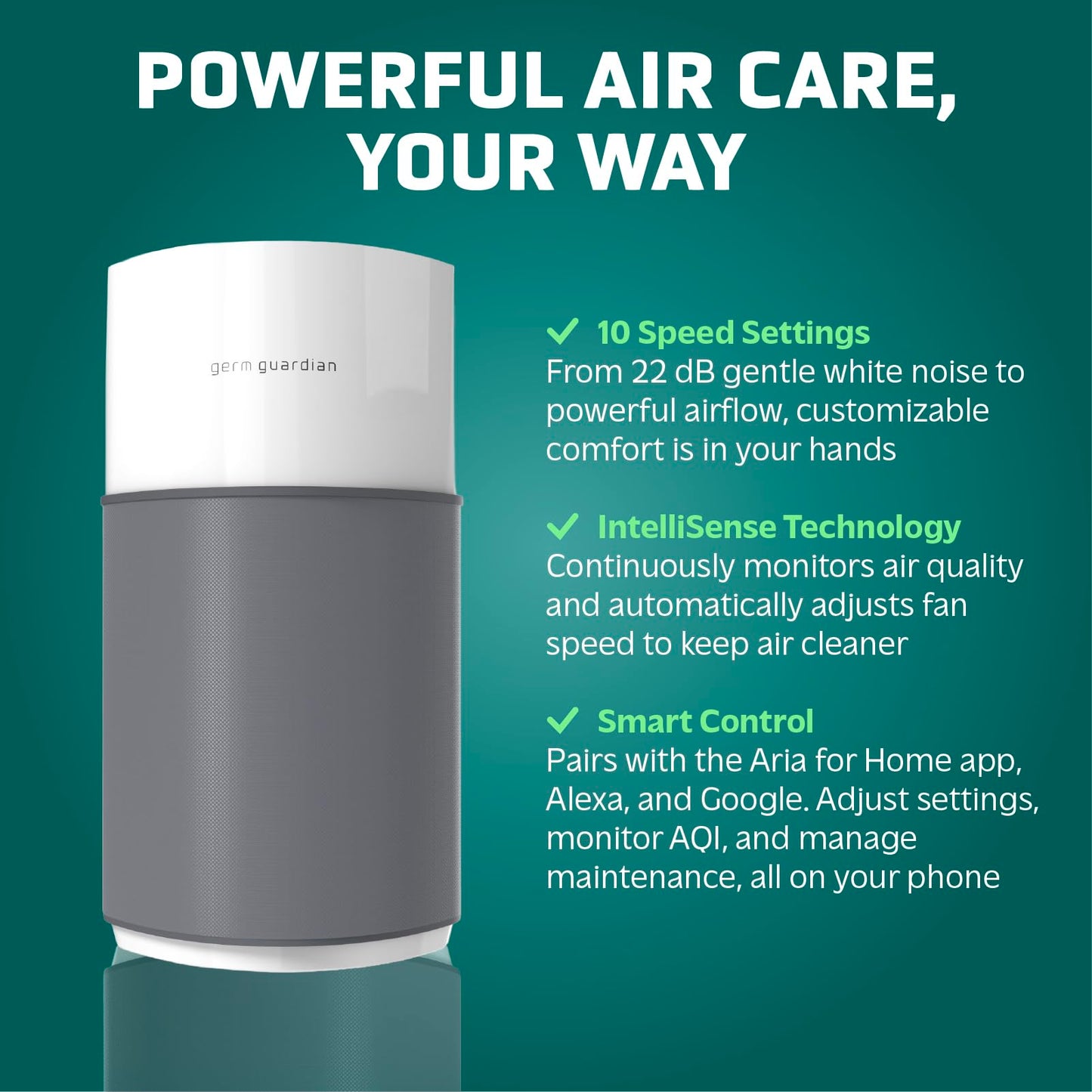 GermGuardian AirSafe+ XL Smart Air Purifier for Bedroom and Home - WiFi and App Enabled - 360-Degree True HEPA Filter - Filters Pet Dander, Dust, Smoke - Air Quality Monitor - AP3250 - Gray & White
