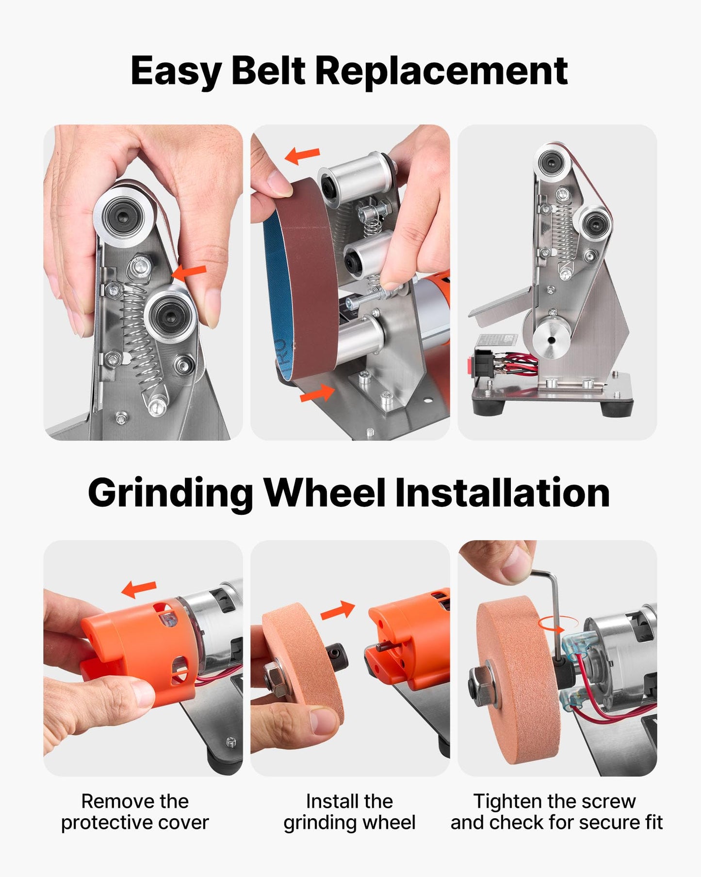 VEVOR Professional Belt Sander with Stand, 9" Disc & 6" x 48" Belt Sander Combo, 800W Sanding Machine with 0-45° Adjustable Worktable for Woodworking, Furniture Refinishing, Knife Sharpening