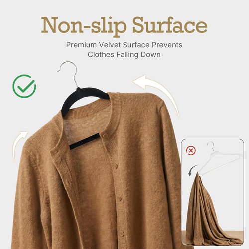 HOUSE DAY Premium Velvet Hangers - Non-Slip Flocked Clothes Hangers for Space Saving | 20 Pack, Black