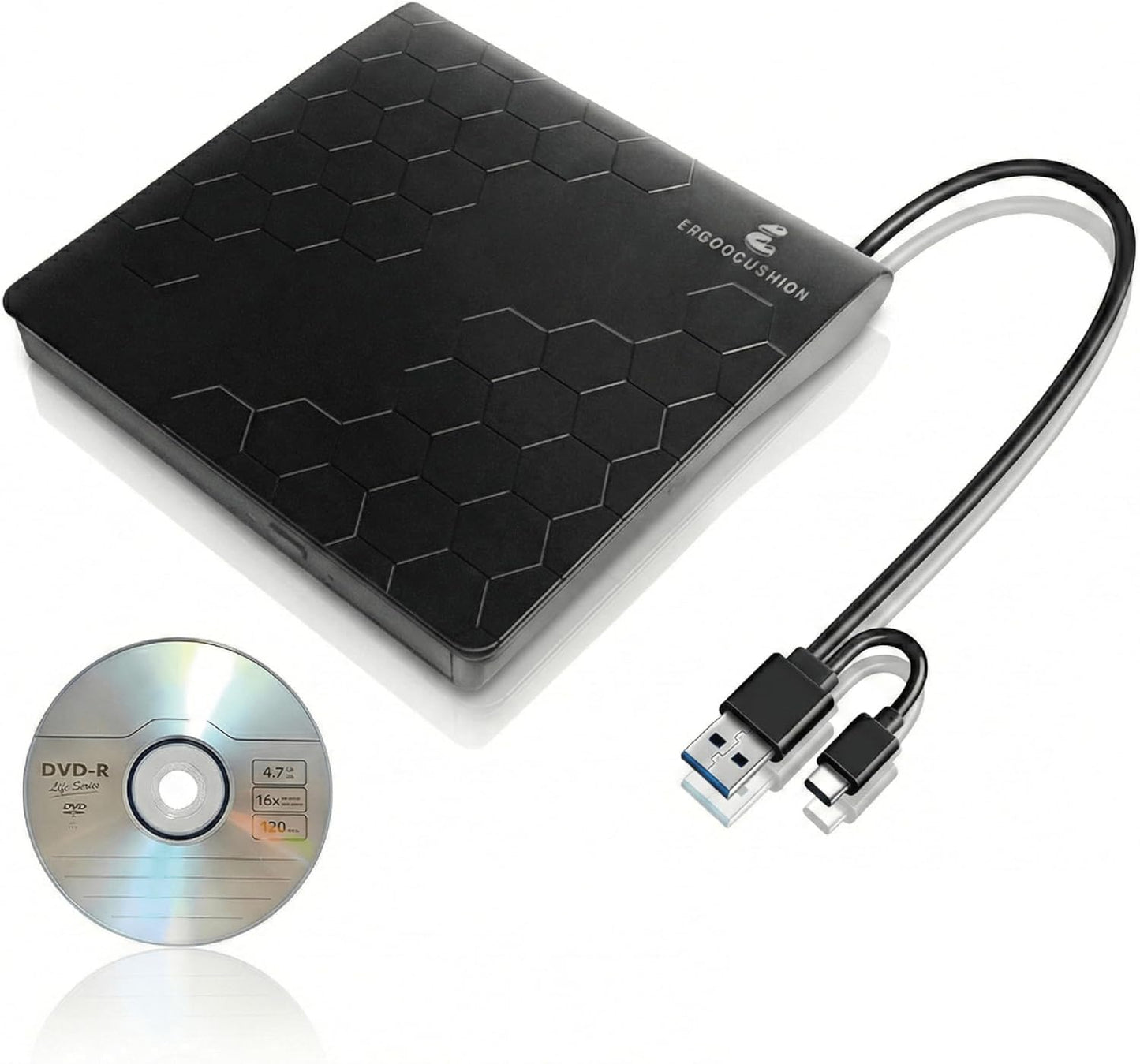 ERGOOCUSHION 3.2 1 4.7GB External DVD Drive USB Gen Slim Portable CD/DVD Burner, High-Speed Optical Drive Writer
