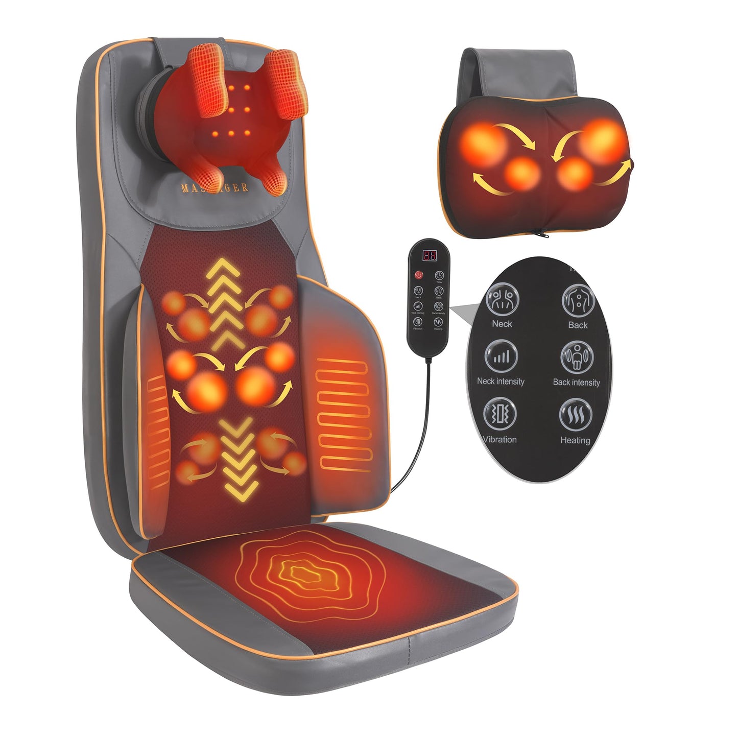 MAIBOLE Shiatsu Neck and Back Massage with Heat - 4D Deep Tissue Kneading Full-Back Massager for Relief Fatigue, Adjustable Intensity & Height for Holiday Gift