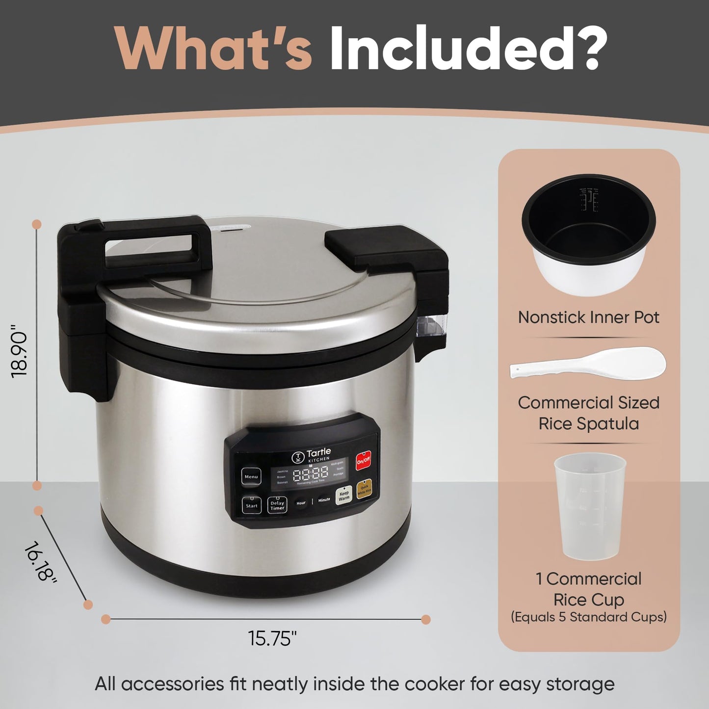 Commercial Large Multi-Function Rice Cooker - Professional 64 Cup Cooked (32 Cup Uncooked) Rice Maker Cooker With Non Stick Pot & Hinged Lid - Brown Rice, Sushi Rice and more