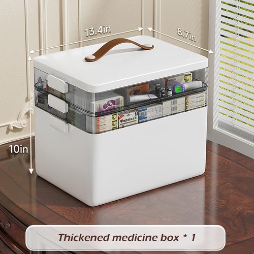 CTIME 3-Tier Medicine Organizer - Portable Cabinet with Leather Handle | Empty First Aid Kit for Home