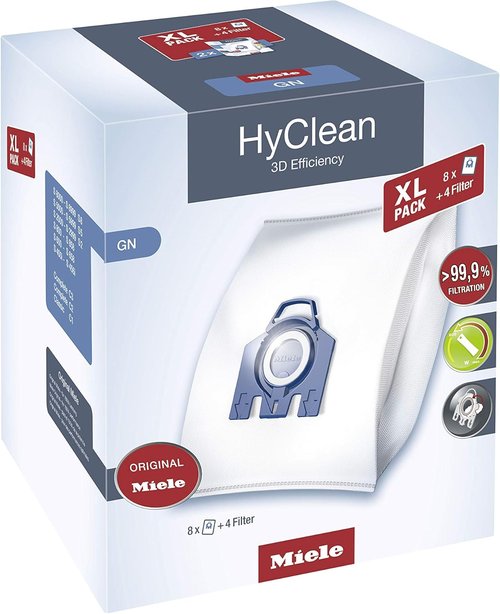 Miele XL Pack HyClean 3D GN Vacuum Cleaner Bags - Effectively Traps Dust & Debris | 4-Count Pack