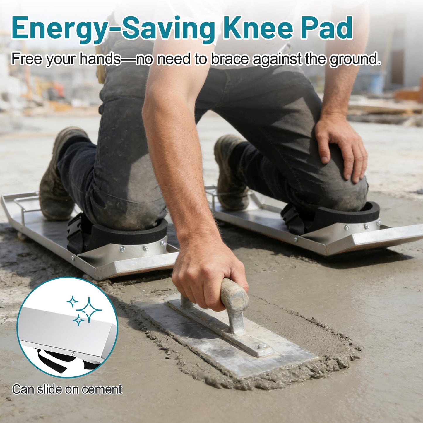 HOME RIGHT Concrete Sliders 28 * 8 Inch Toe Knee Crawler Stainless Steel Concrete Knee Boards Sliders Lightweight Concrete Knee Boards Labor-Saving Patines Para Concreto