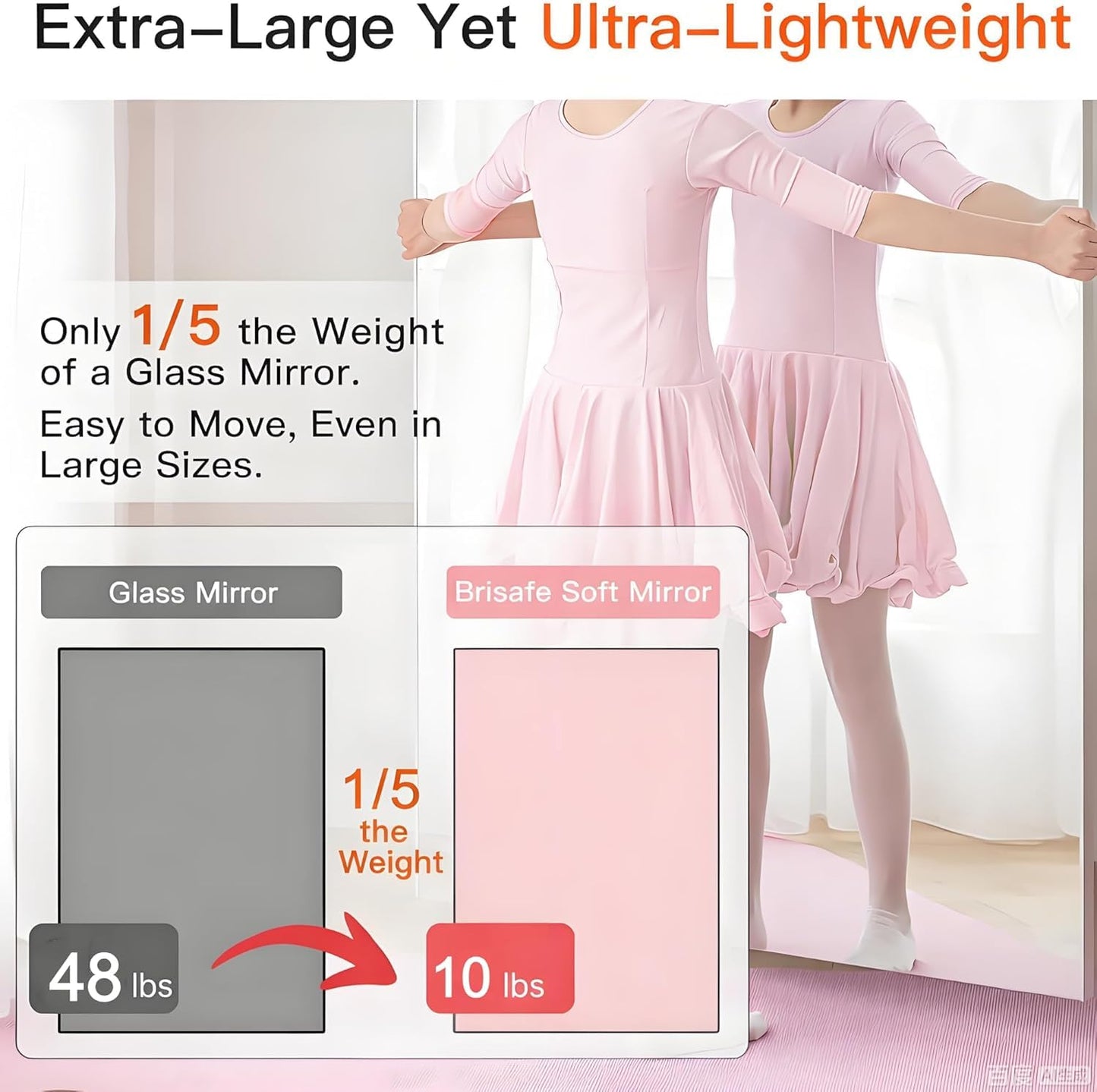 brisafe 71" x 64" (2PCS 71" X 32") Gym Mirror - Full Length Wall Mirror for Gyms, Dance Studio, Home, Yoga - Ultra Lightweight Shatterproof Glassless Nanomiorror Reduces 60% Commercial Insurance Costs