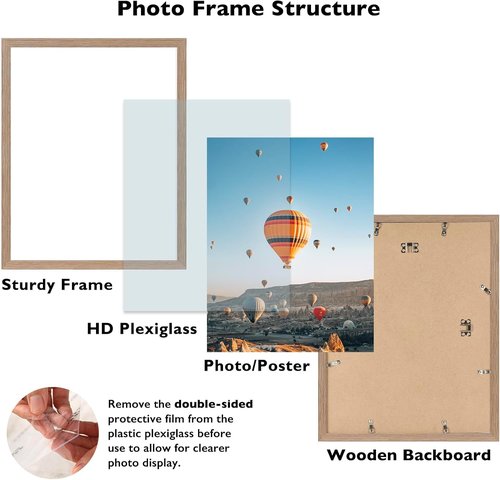 JCJMY 14x19 Picture Frame - Shatter Resistant Plexiglass for Horizontal & Vertical Wall Display | Rustic Brown