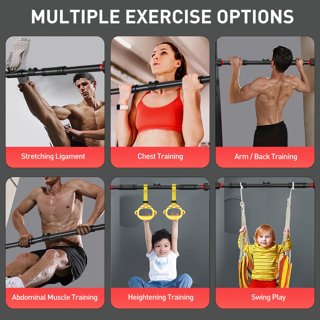Abaodam Adjustable Pull up Bar for Doorway - Portable Home Gym Strength Training Equipment with Secure Locking Comfortable Grip No Drilling Fits 25.59-39.37 Inch Door Frames